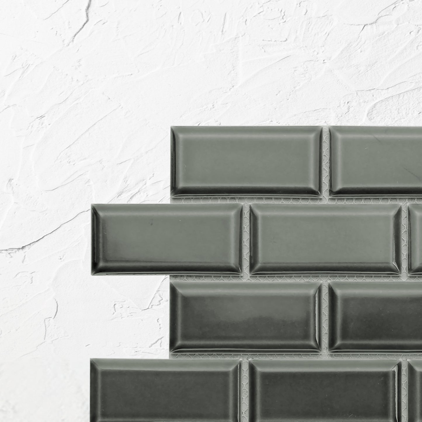 Dark Grey Gloss Porcelain Glazed Rectangle Bevelled Edge 45x95mm