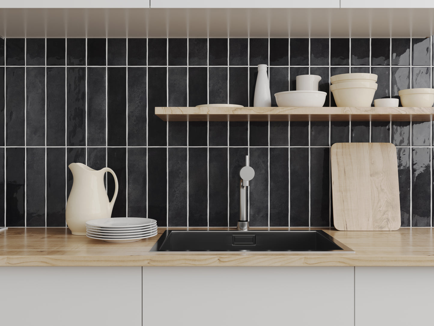 Caramela Black Gloss 75x300mm lifestyle
