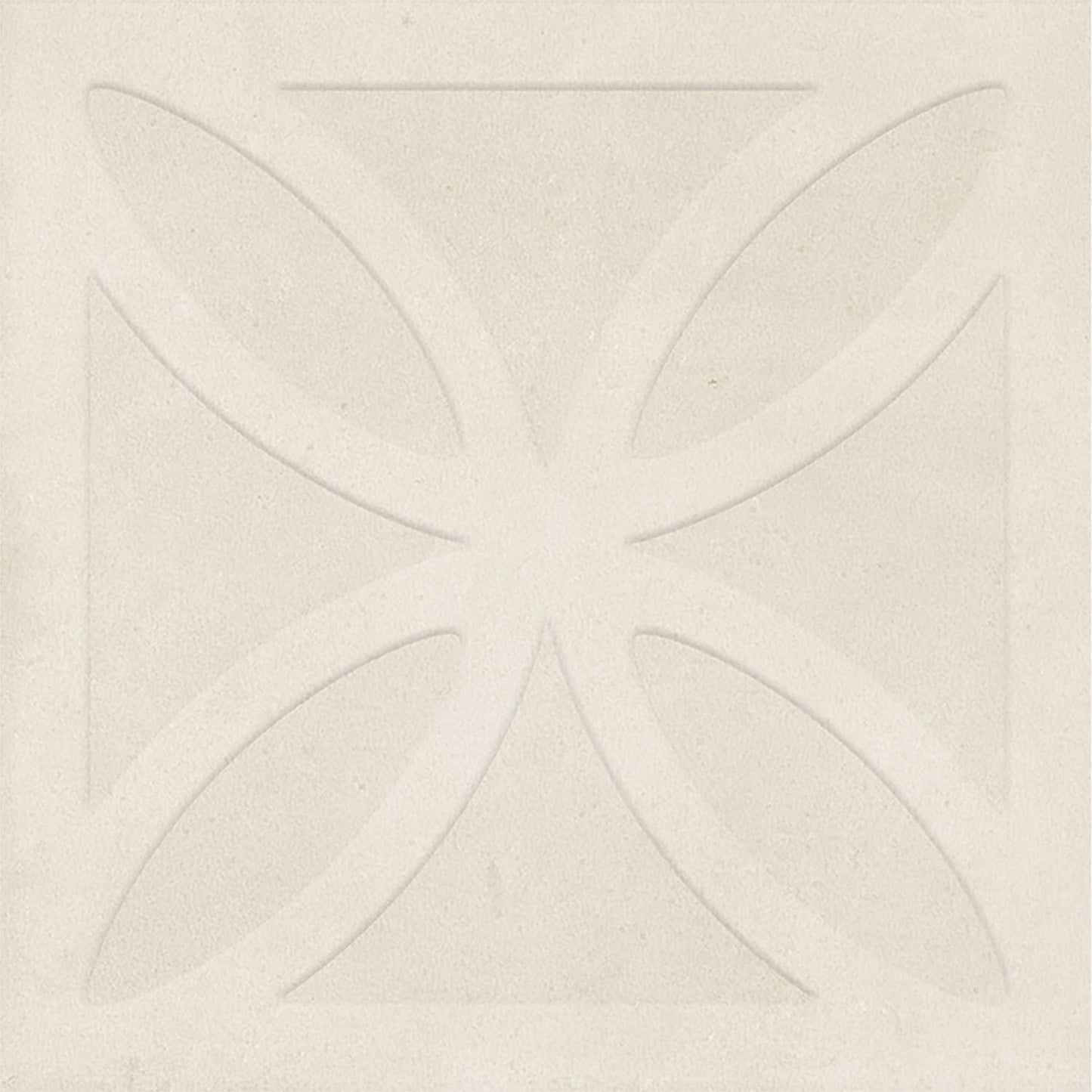 Close-up of Craft Art 3D Ice 200x200mm ceramic wall tile featuring a raised botanical petal motif in a soft cream matte finish.