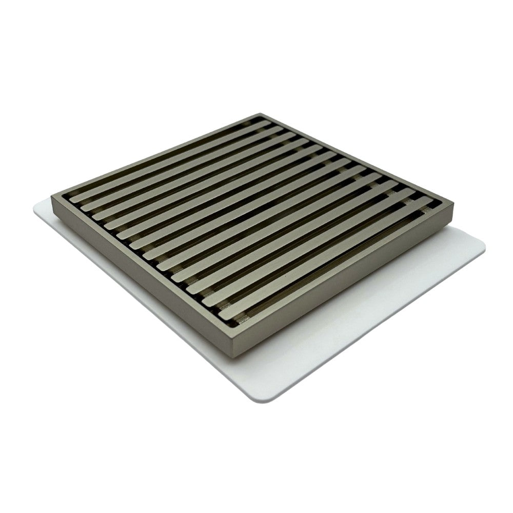 Grate Floor Waste with Puddle Flange Satin Nickel 50mm Outlet 115x115mm