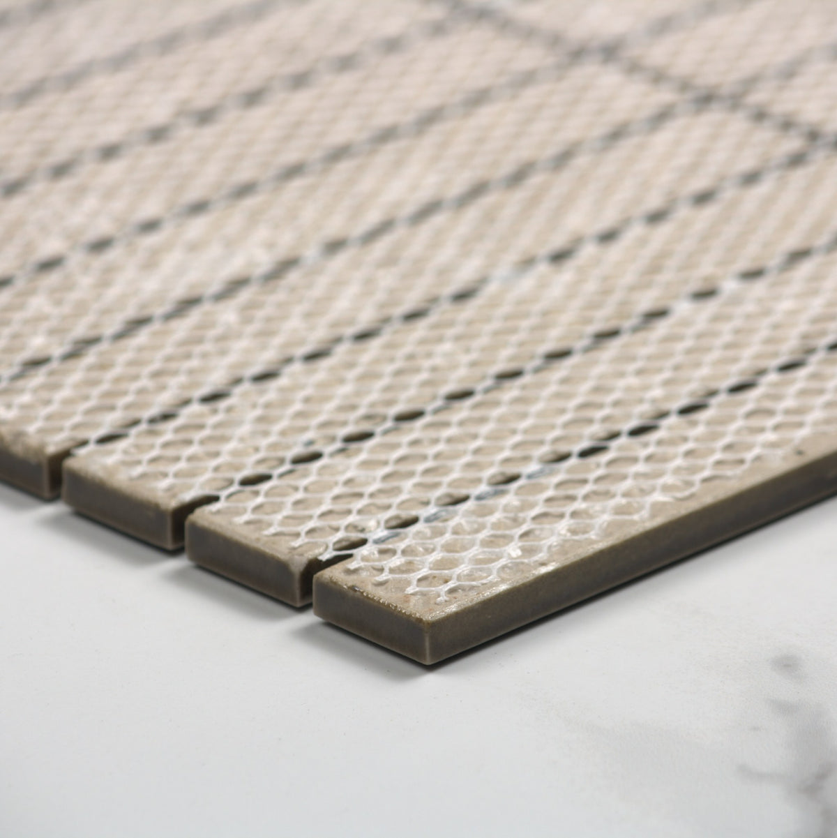 Mottled Grey Gloss KitKat Straight Bone Pattern 22x145mm angle view
