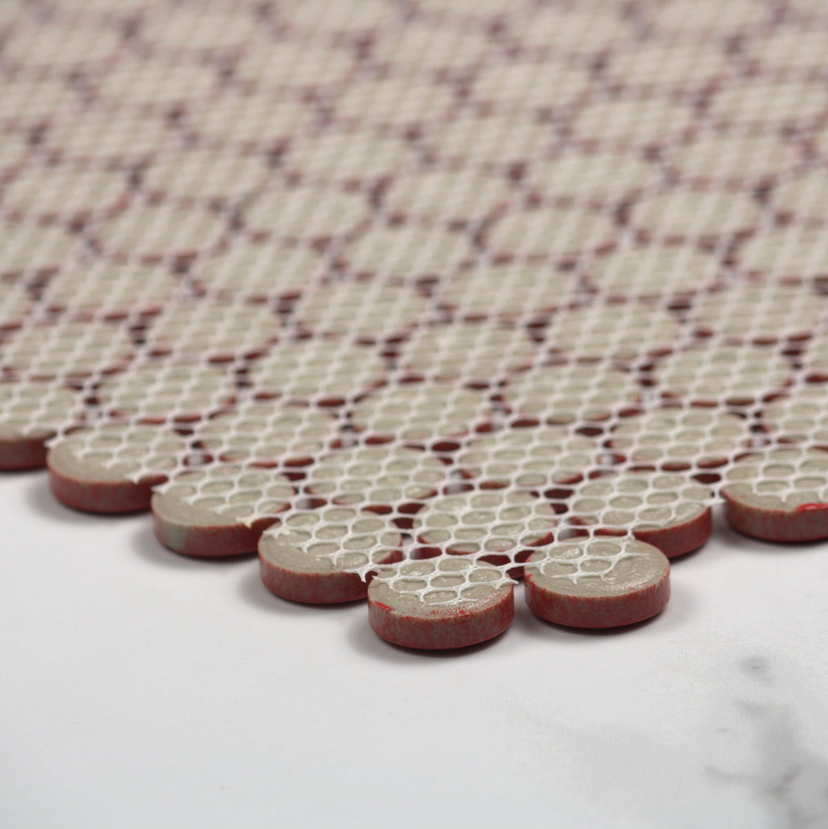 Red Gloss Porcelain Glazed Penny Round 19mm angle view