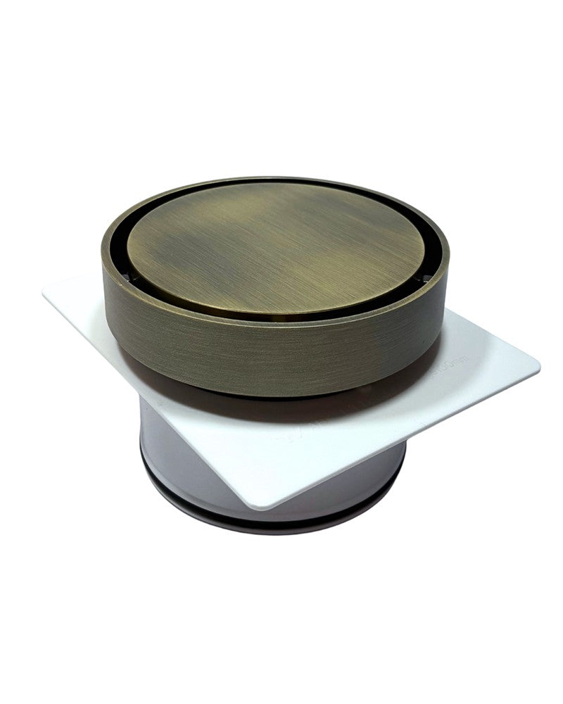 Round Tile Insert Floor Waste with Puddle Flange Antique Brass 100mm Outlet 120mm