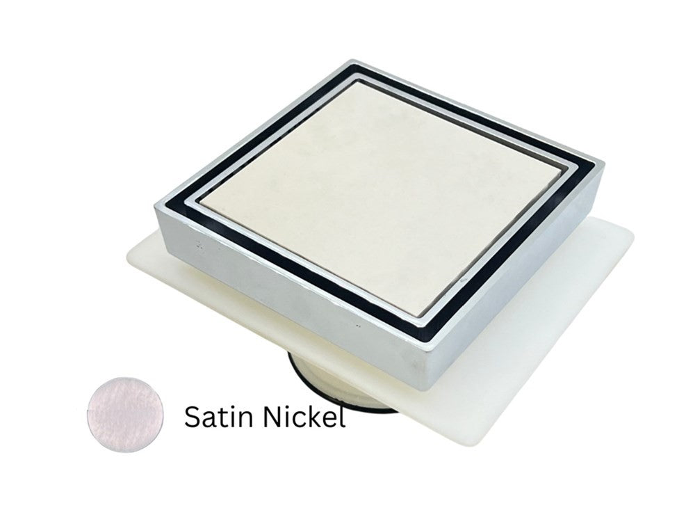 Round Tile Insert Floor Waste with Puddle Flange Satin Nickel 50mm Outlet 120mm