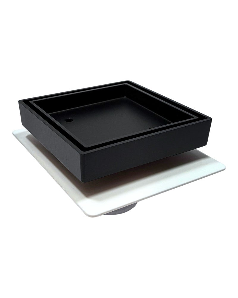 Tile Insert Floor Waste with Puddle Flange Black 80mm Outlet 115x115mm