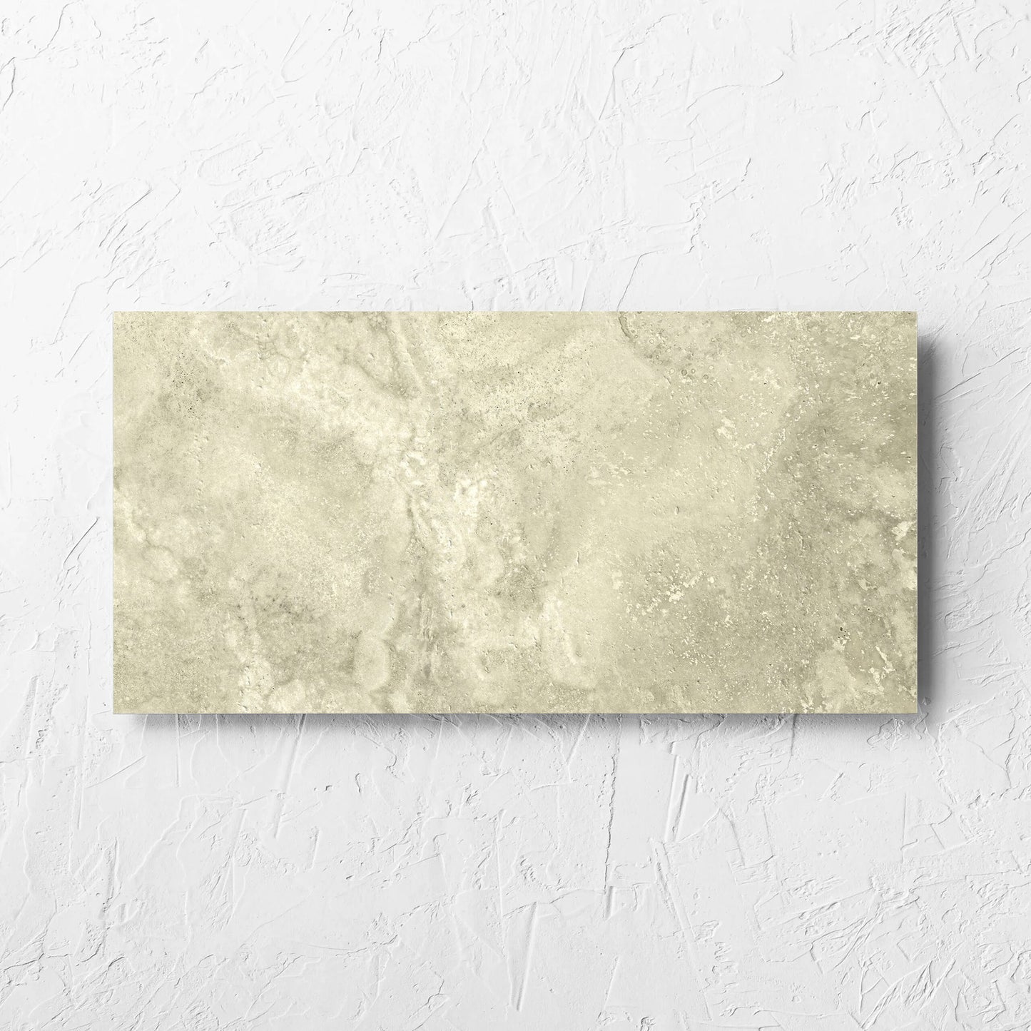 Vatican Novona Vein Cut Travertine 300x600mm tile laid flat on a white rendered wall, showing the matt surface