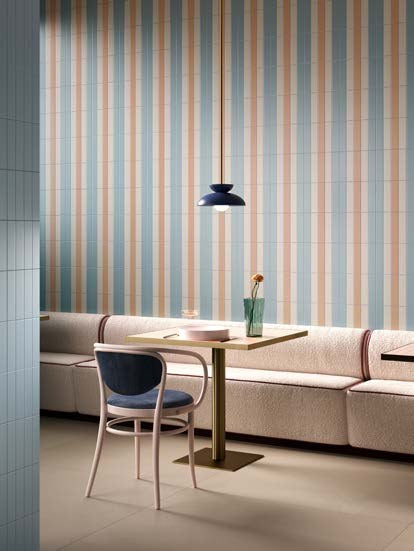 VitrA Color2.0 Pool Blue, Rose Cream, Ultra White mosaic cafe banquette