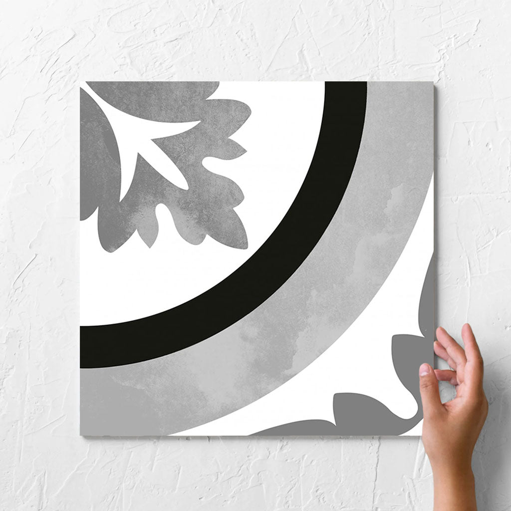 Metro Ornamental Black And White Matt 200x200mm