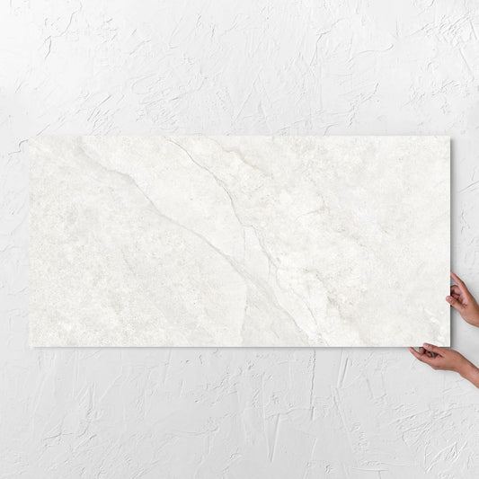 Lakestone White Matt 600x1200mm tile with hands