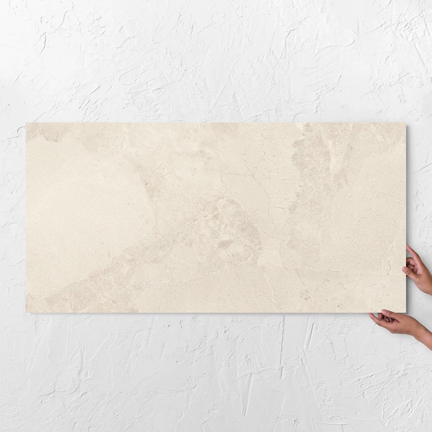 Aurelia Stone White 3D Decor 600x1200mm tile with hands