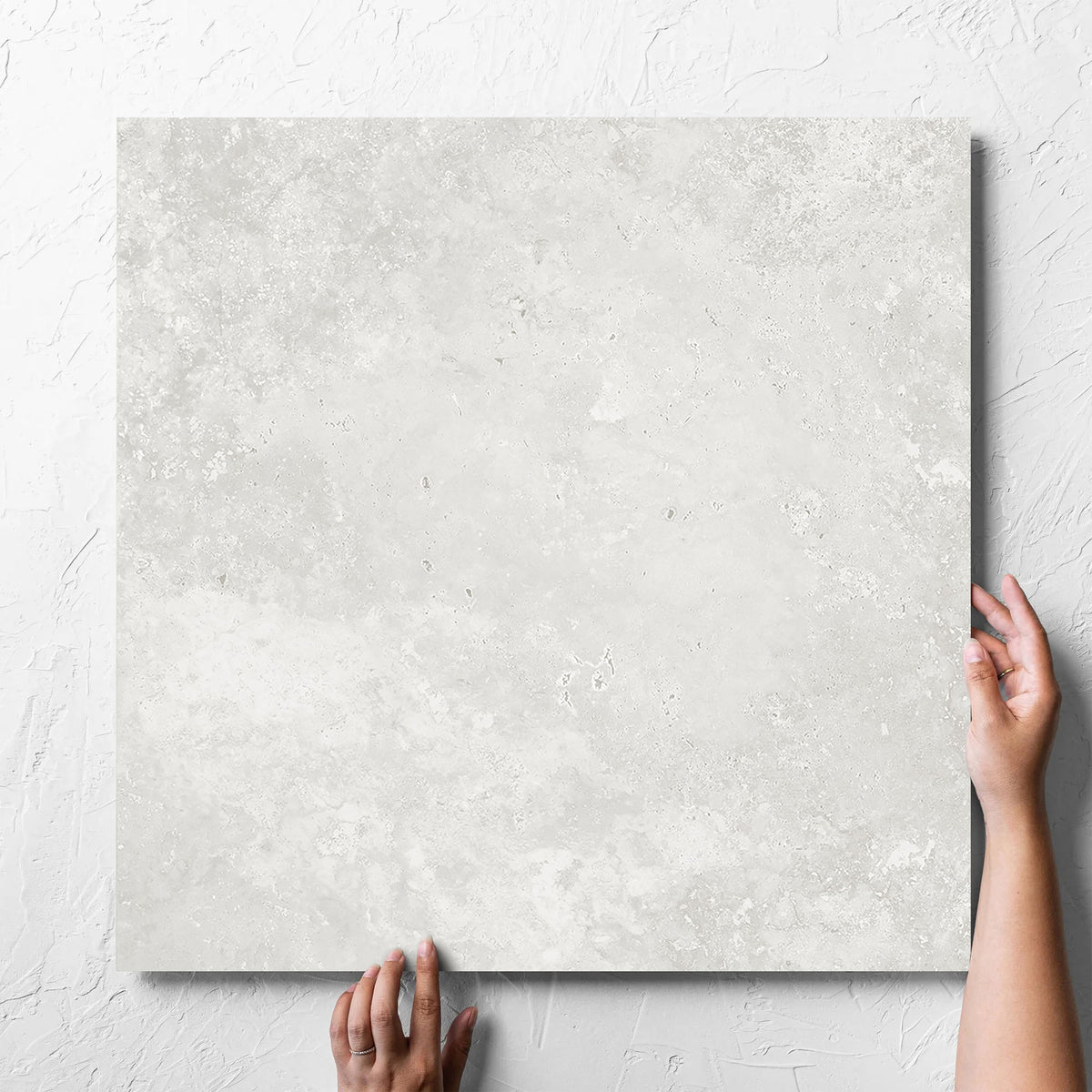 Timeless White Structured 600x600mm stone look tiles installed