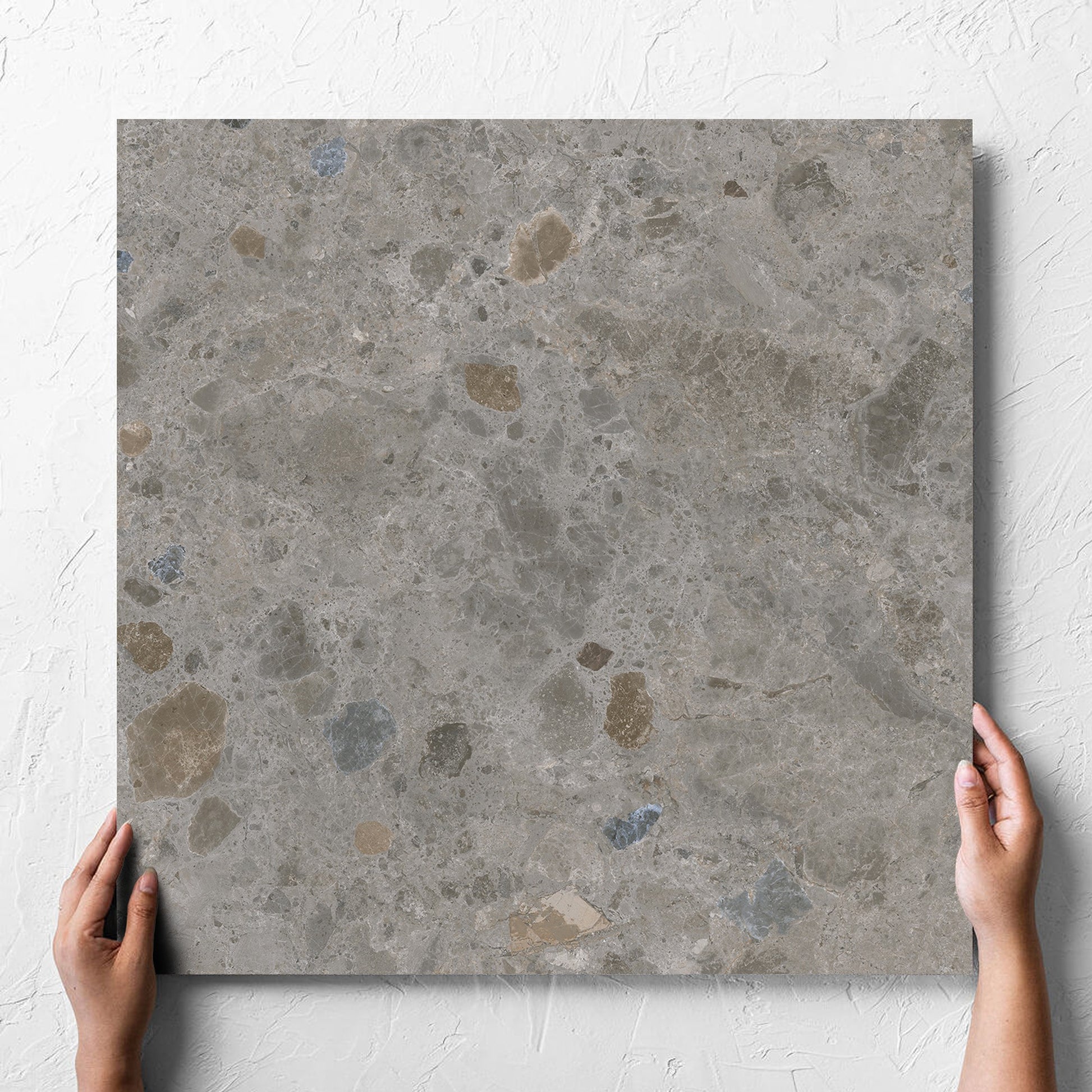 Bedrock Mid Grey Matt 600x600mm hand 1