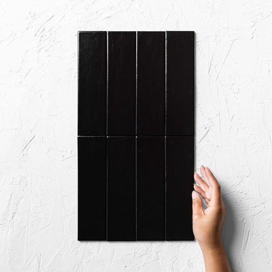 Brava Black Gloss 60x217mm tiles installed