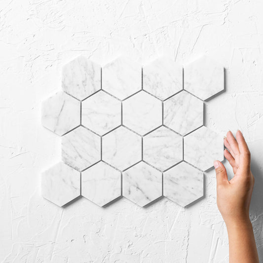 Carrara Hexagon Honed Mosaic 305x285mm