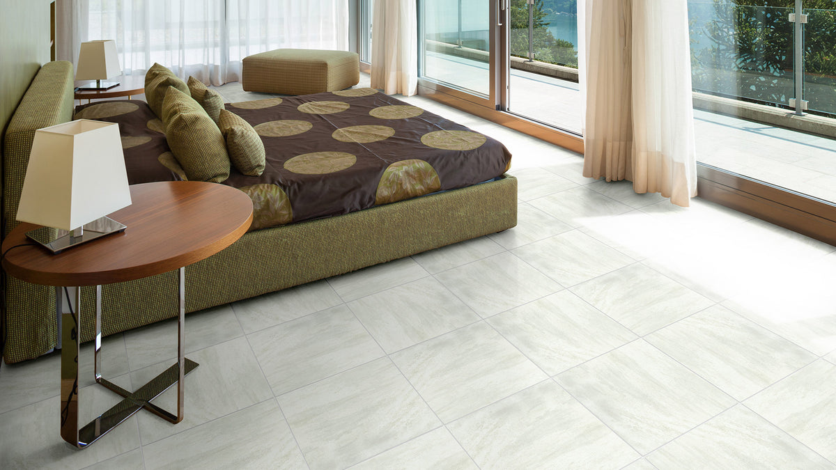 Matang Light Grey Gloss 400x400mm tile on white background
