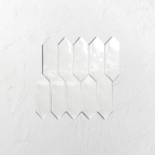 White Gloss Porcelain Glazed Ripple Surface Arrow 55x195mm close up detail