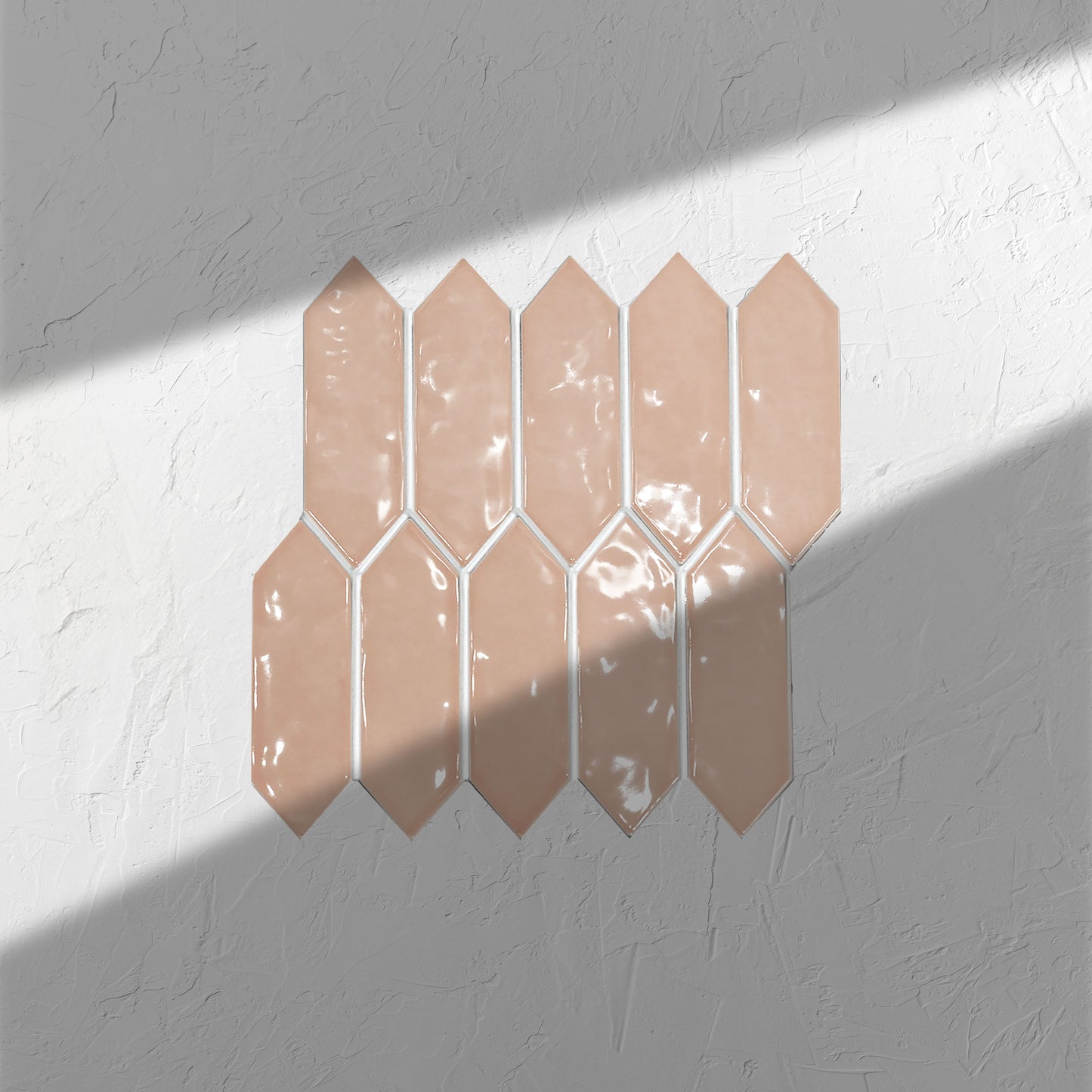 Salmon Pink Gloss Porcelain Glazed Ripple Surface Arrow 55x195mm