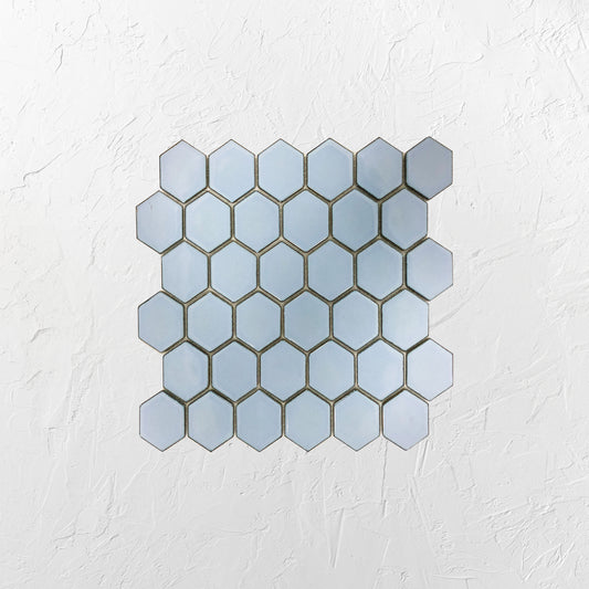 Antique Blue Gloss Glazed Hexagon 51x59mm