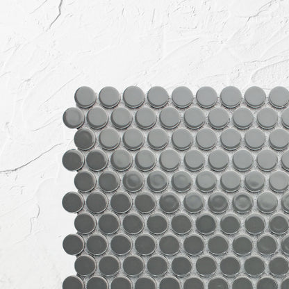 Dark Grey Gloss Diameter Glazed Porcelain Penny Round 19mm