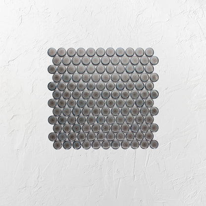 Mottled Grey Gloss Glazed Porcelain Penny Round 28mm Diameter