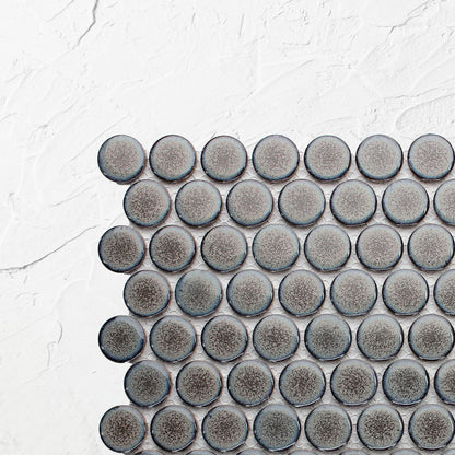 Mottled Grey Gloss Glazed Porcelain Penny Round 28mm Diameter