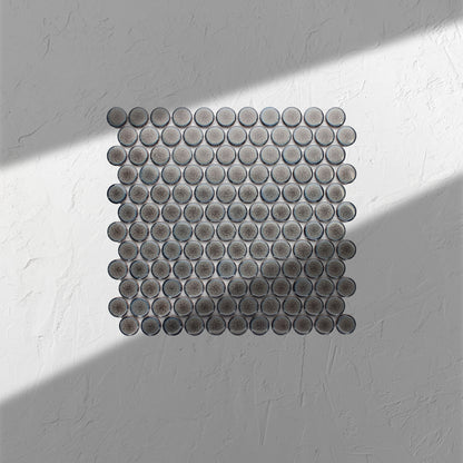 Mottled Grey Gloss Glazed Porcelain Penny Round 28mm Diameter
