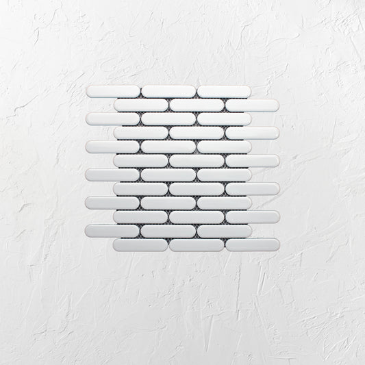 White Gloss Round Head Finger Glazed Mosaic 23x93mm