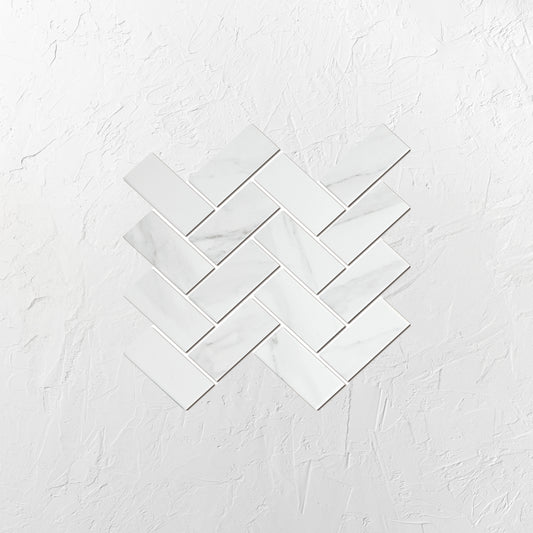 Carrara Look Matt Porcelain Glazed Herringbone 45x95mm
