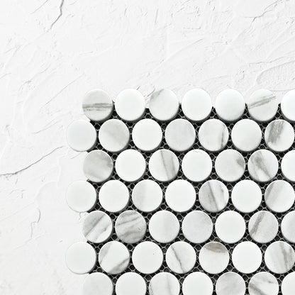 Carrara Look Matte Glazed Porcelain Penny Round 28mm Diameter