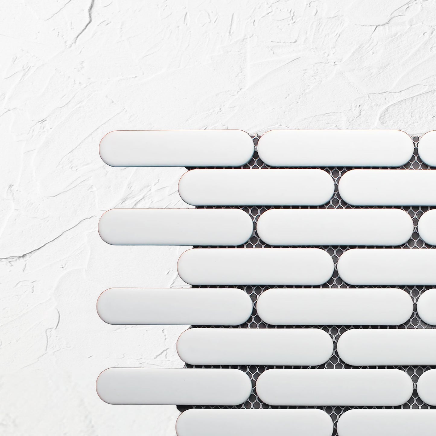 White Matt Round Head Finger Glazed Mosaic 23x93mm
