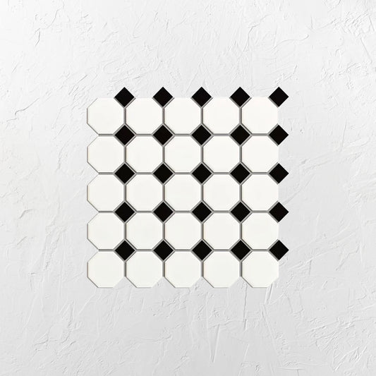 White And Black Matt Porcelain Glazed Octagon Small