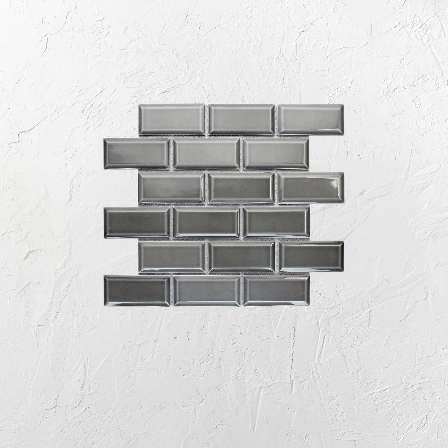 Medium Grey Gloss Porcelain Glazed Rectangle Bevelled Edge 45x95mm