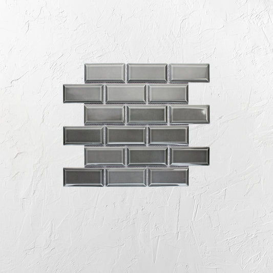 Medium Grey Gloss Porcelain Glazed Rectangle Bevelled Edge 45x95mm
