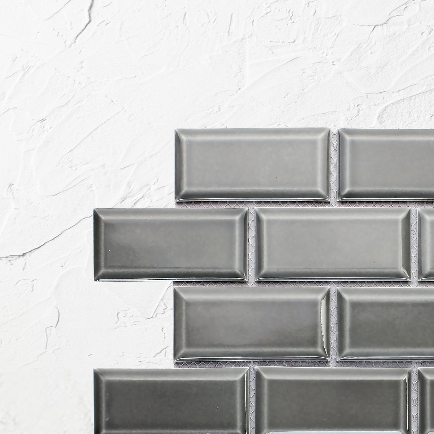 Medium Grey Gloss Porcelain Glazed Rectangle Bevelled Edge 45x95mm