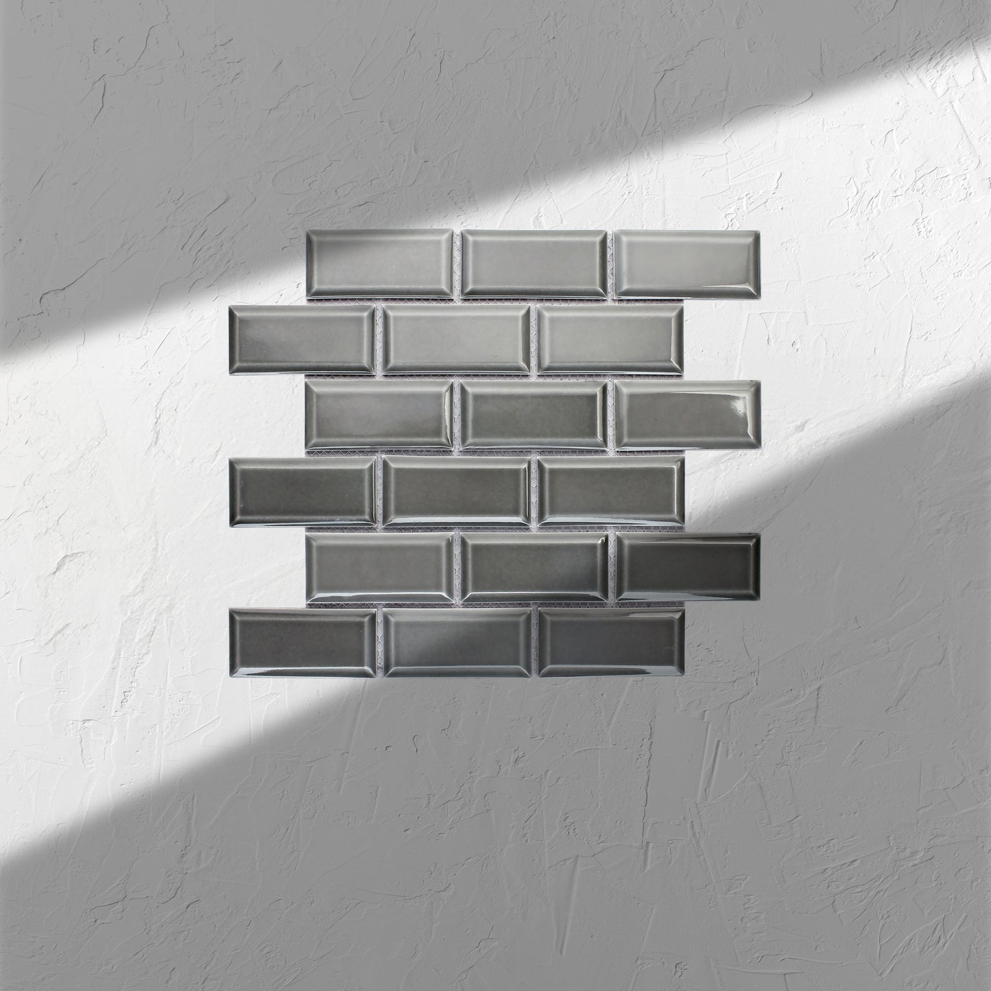 Medium Grey Gloss Porcelain Glazed Rectangle Bevelled Edge 45x95mm