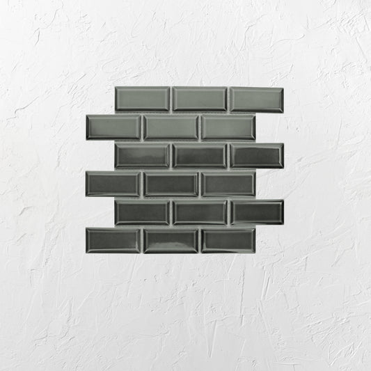 Dark Grey Gloss Porcelain Glazed Rectangle Bevelled Edge 45x95mm
