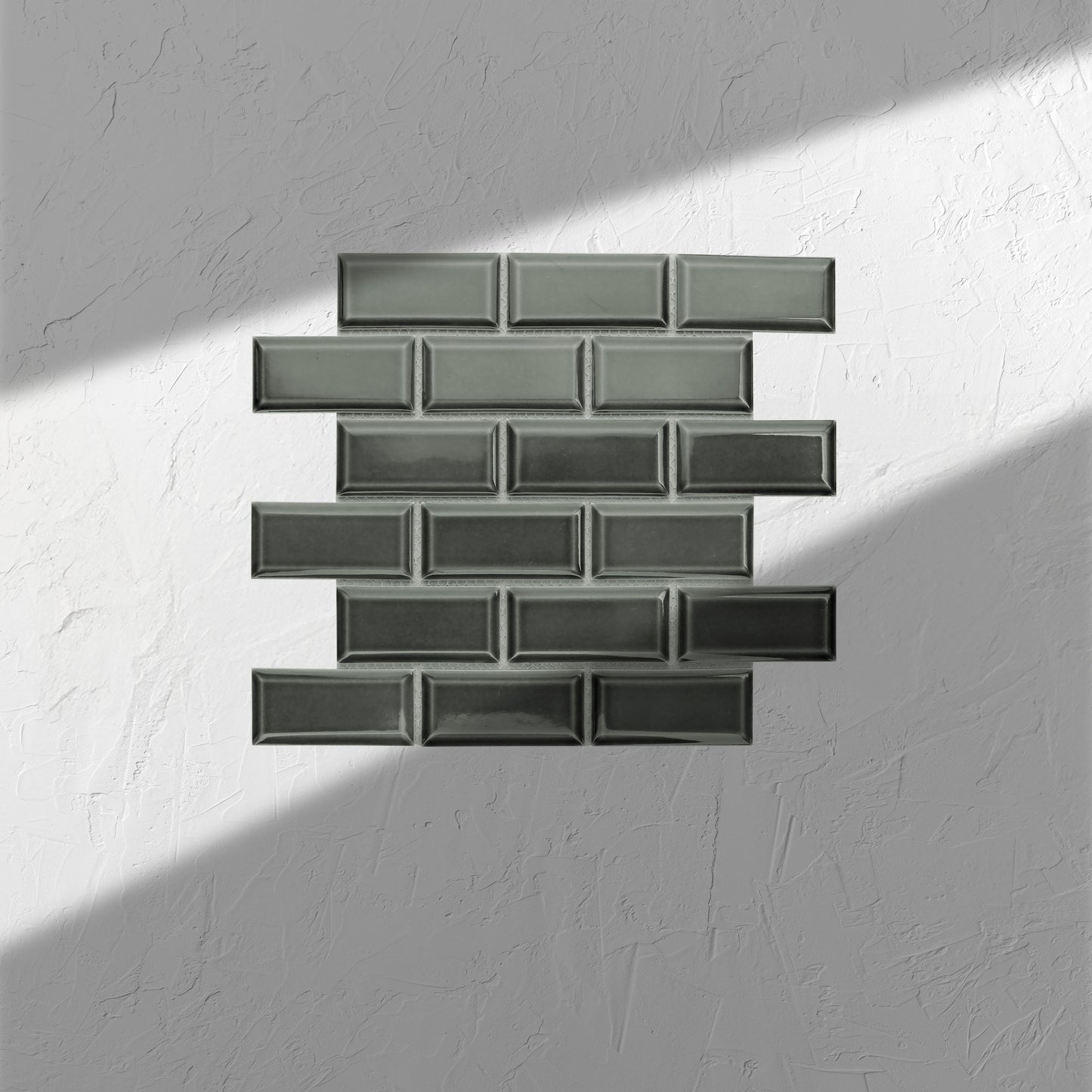 Dark Grey Gloss Porcelain Glazed Rectangle Bevelled Edge 45x95mm