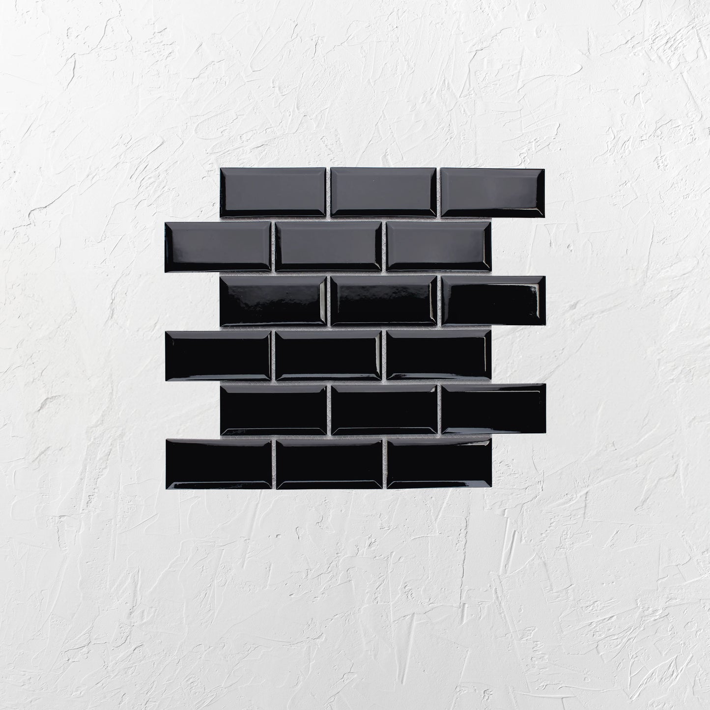 Black Gloss Porcelain Glazed Rectangle Bevelled Edge 45x95mm