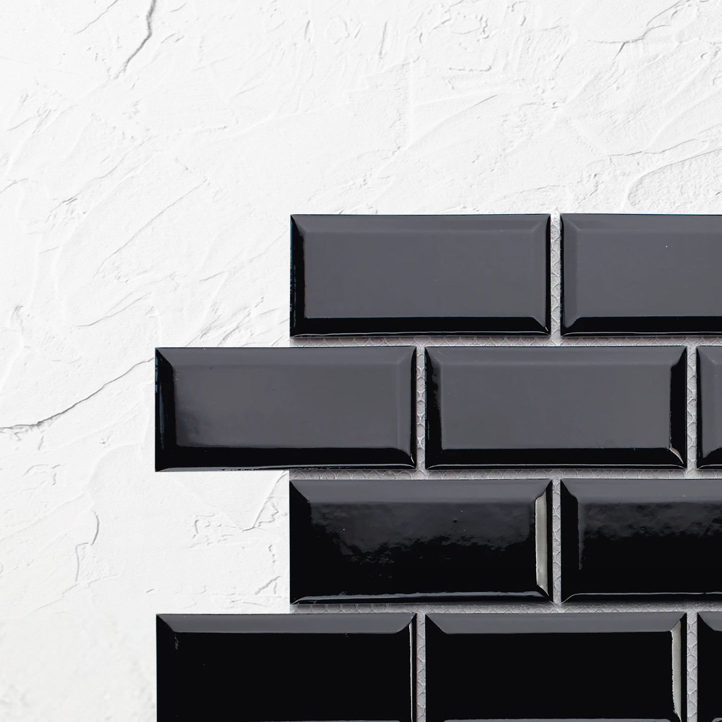 Black Gloss Porcelain Glazed Rectangle Bevelled Edge 45x95mm