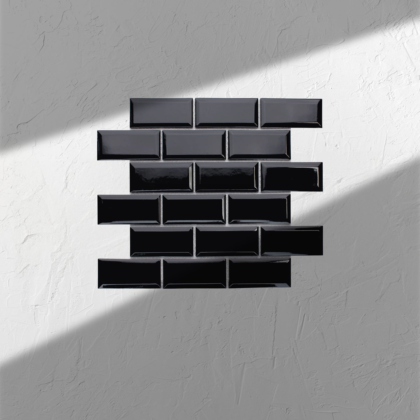 Black Gloss Porcelain Glazed Rectangle Bevelled Edge 45x95mm