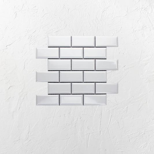 White Gloss Porcelain Glazed Rectangle Bevelled Edge 45x95mm