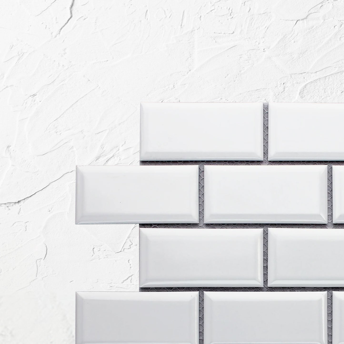 White Gloss Porcelain Glazed Rectangle Bevelled Edge 45x95mm