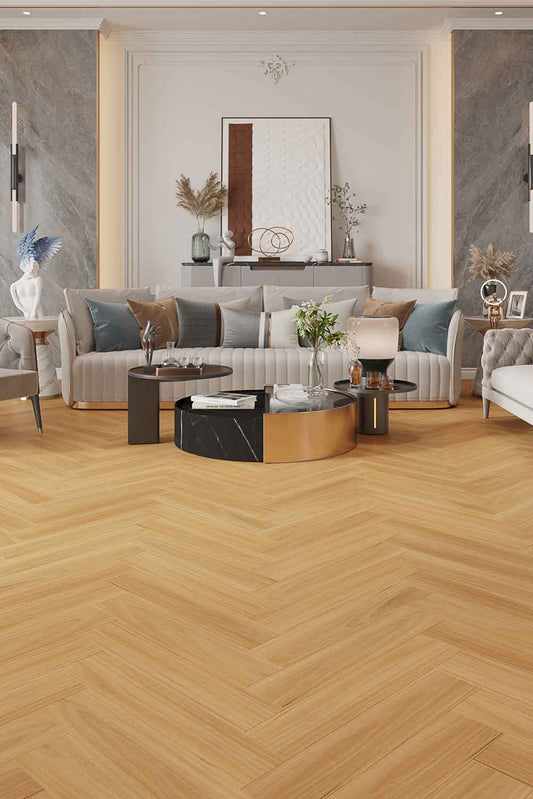 New England Blackbutt Elegant SPC Hybrid Herringbone 9.5mm Flooring 7.5+2mm (stand-in: Natural Blackbutt)