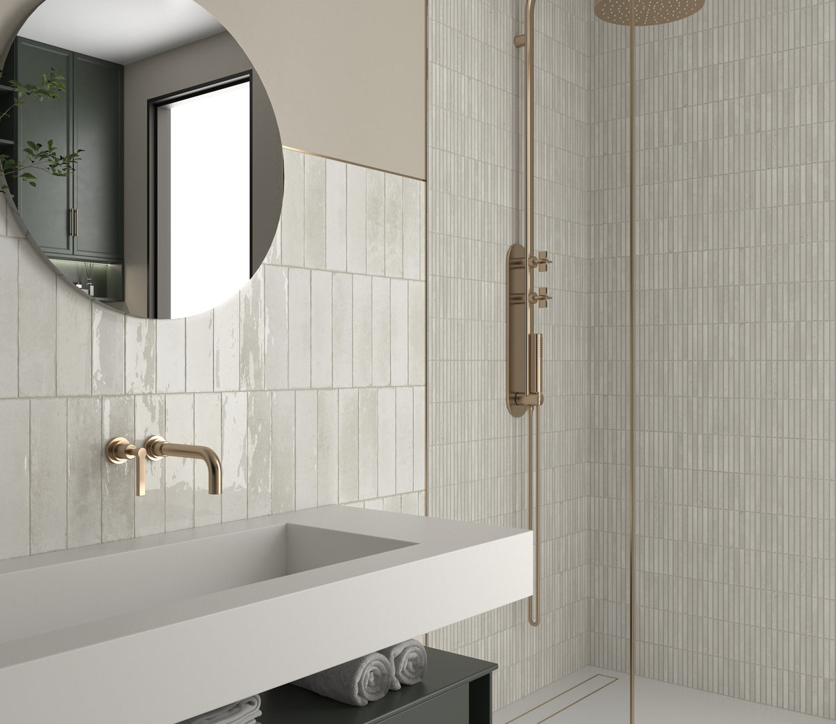 Agadir Ivory 70x280mm tiles installed