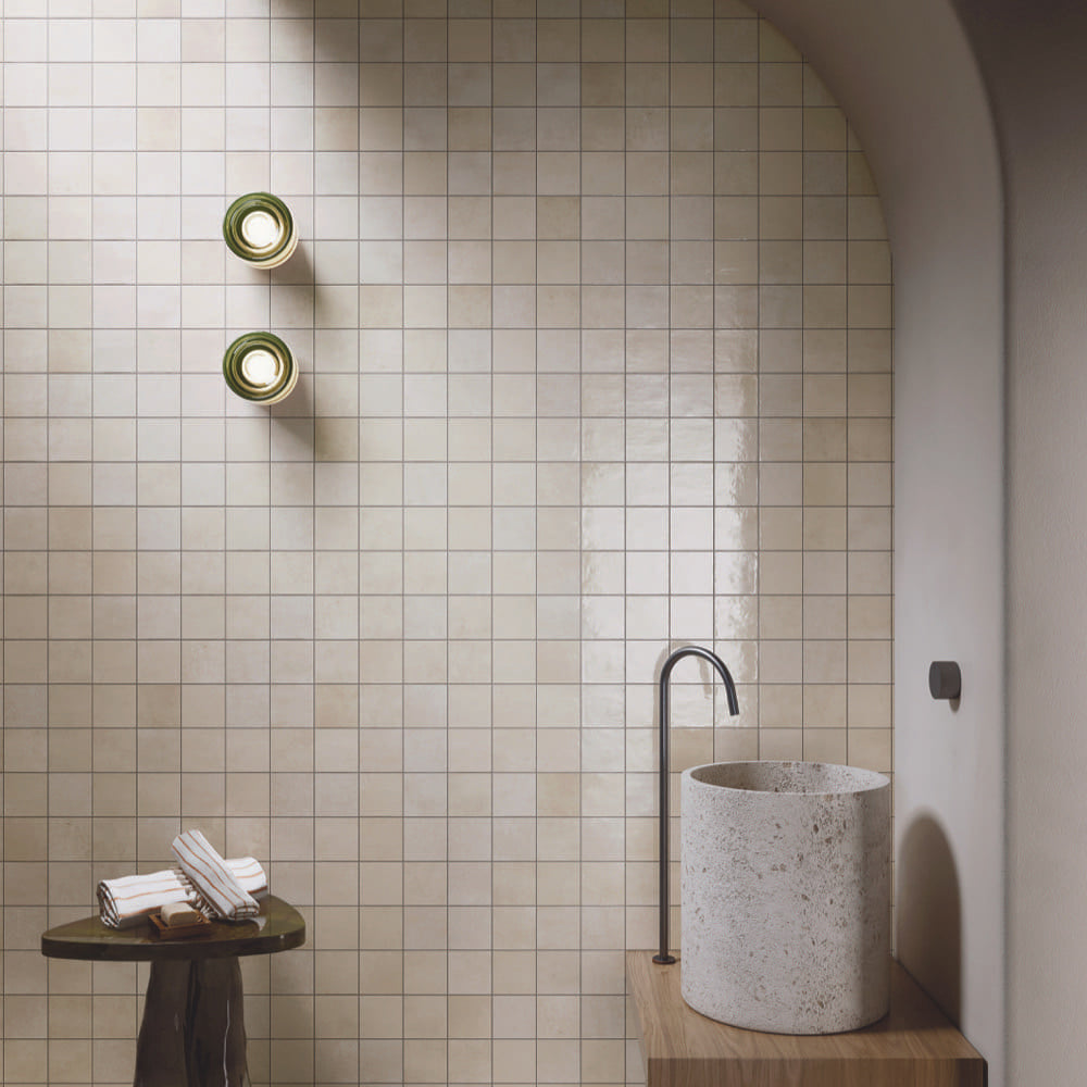 Alchemica Creta Gloss 100x100mm tiles in a bathroom
