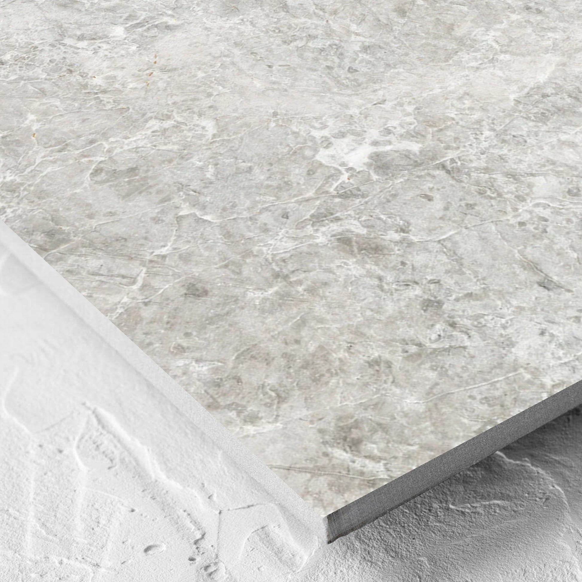 Corner close-up of the Antalya Beige Matt 600x600mm tile showing the matt surface and the edge profile