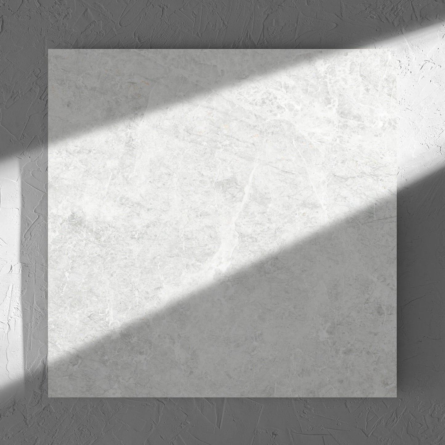Antalya Bianco Matt 600x600mm tile in soft natural window light, showing the matt surface