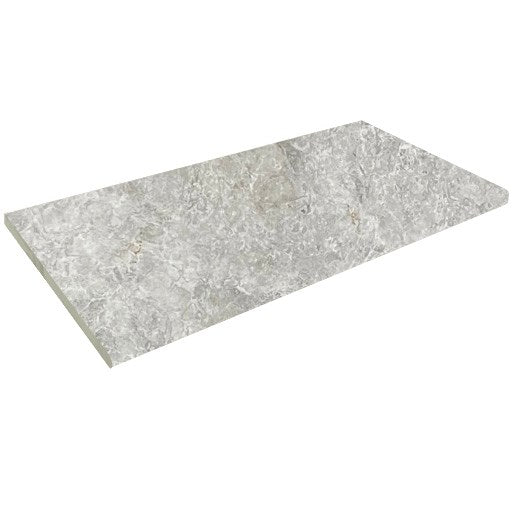 Single tile pack shot of the Antalya Matt Beige Bullnose Square 400x600x20mm showcasing its grey-beige marble-effect surface with subtle veining and polished finish.