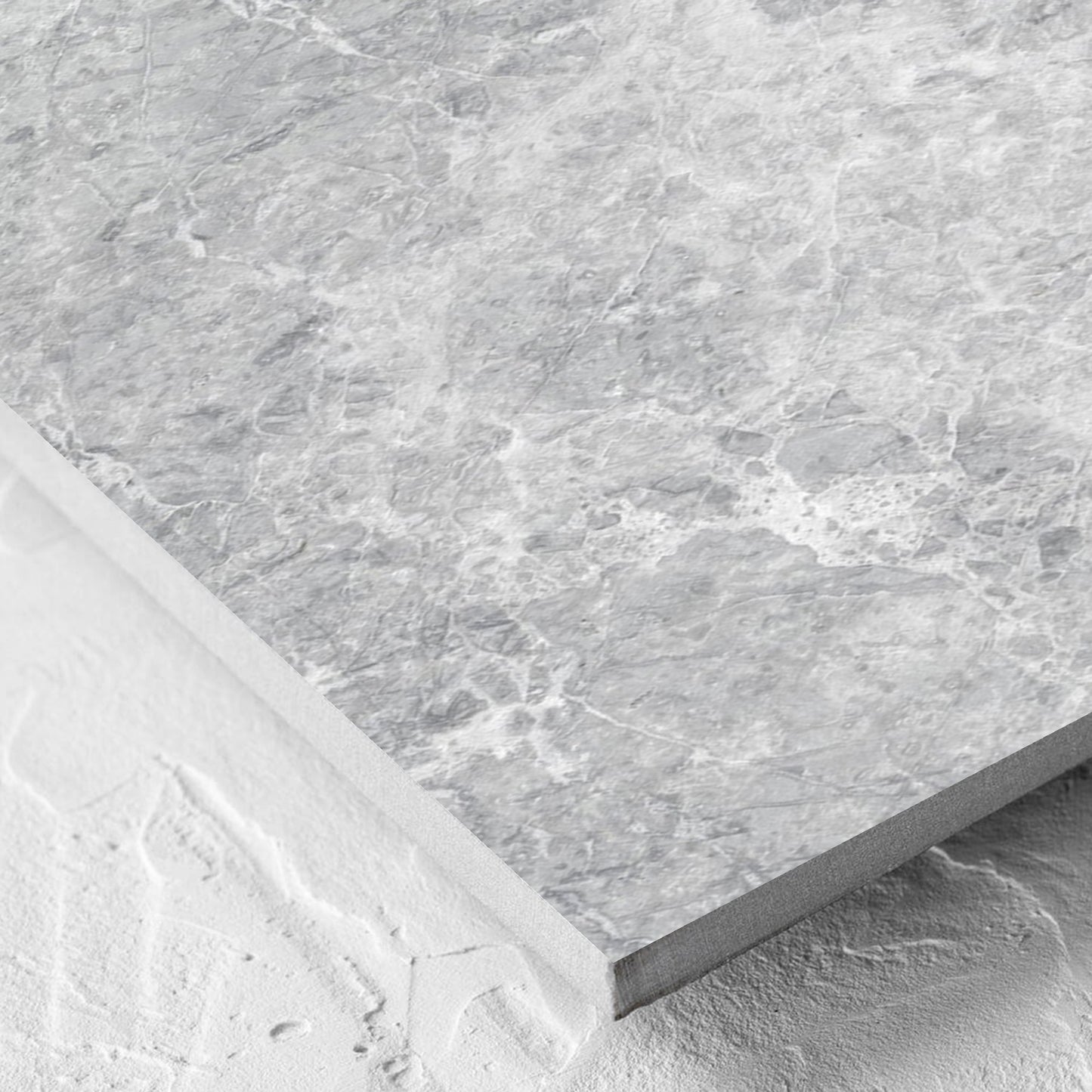 Corner close-up of the Antalya Silver Matt 300x600mm tile showing the matt surface and the edge profile