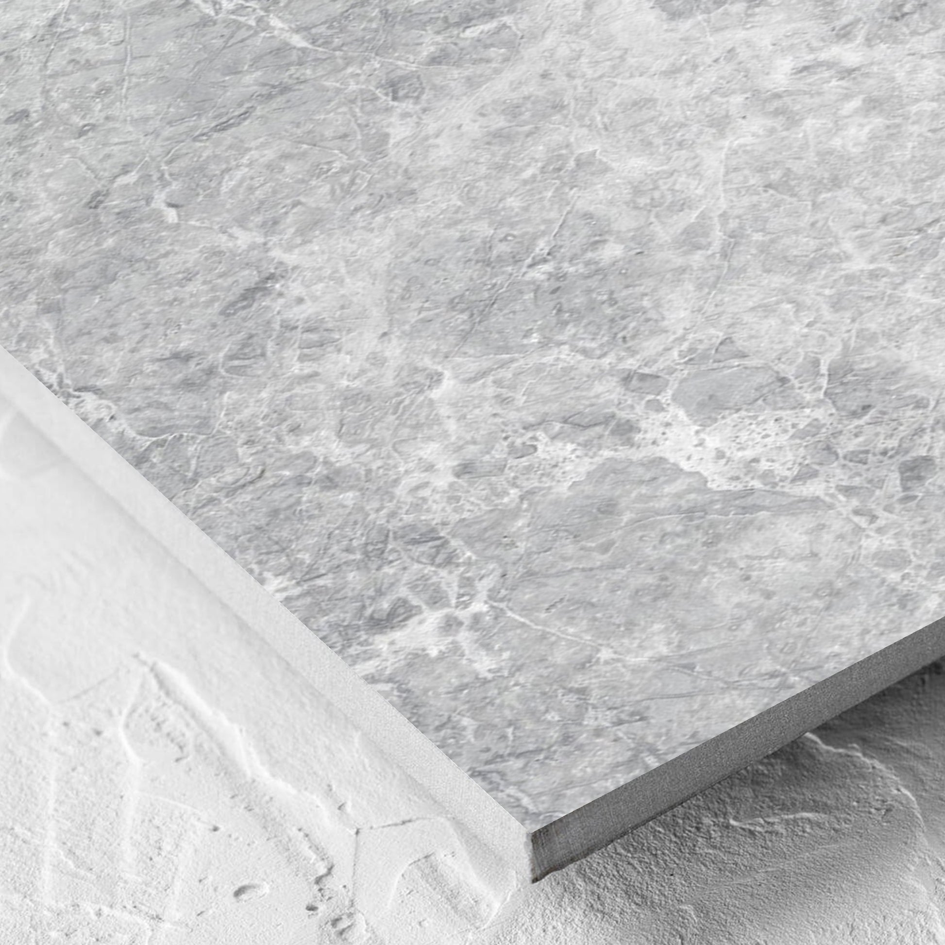 Corner close-up of the Antalya Silver Matt 300x600mm tile showing the matt surface and the edge profile